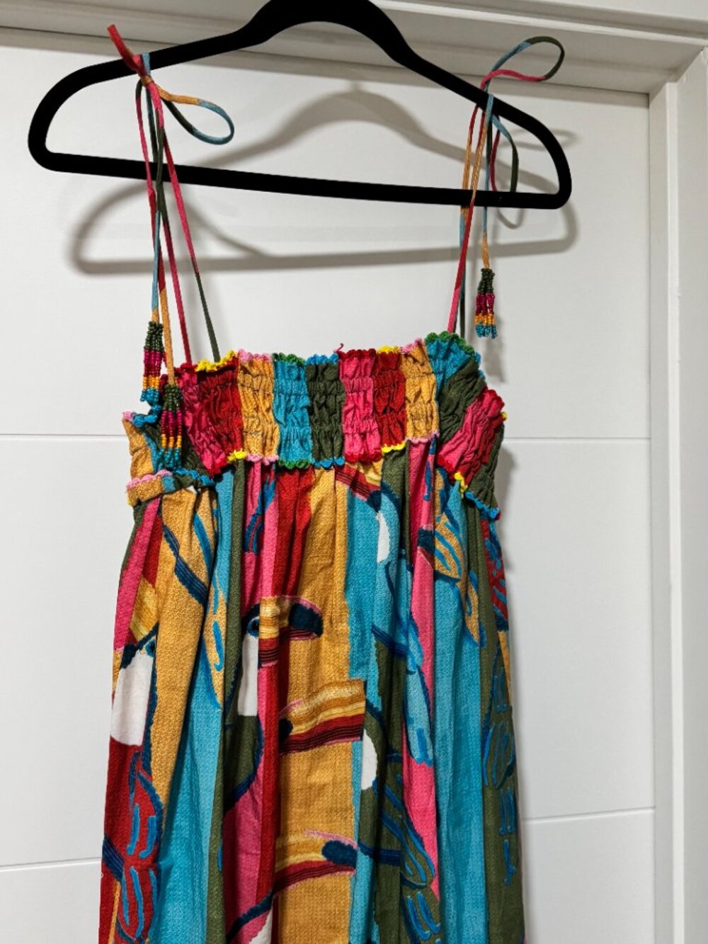 Farm Rio Wonderful Toucans Midi Dress Size S Colorful Tie Strap NWT - Picture 2 of 5